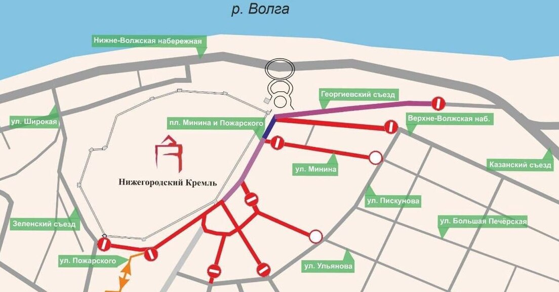 Центр Нижнего Новгорода перекрыли с 5 августа из-за Дня города