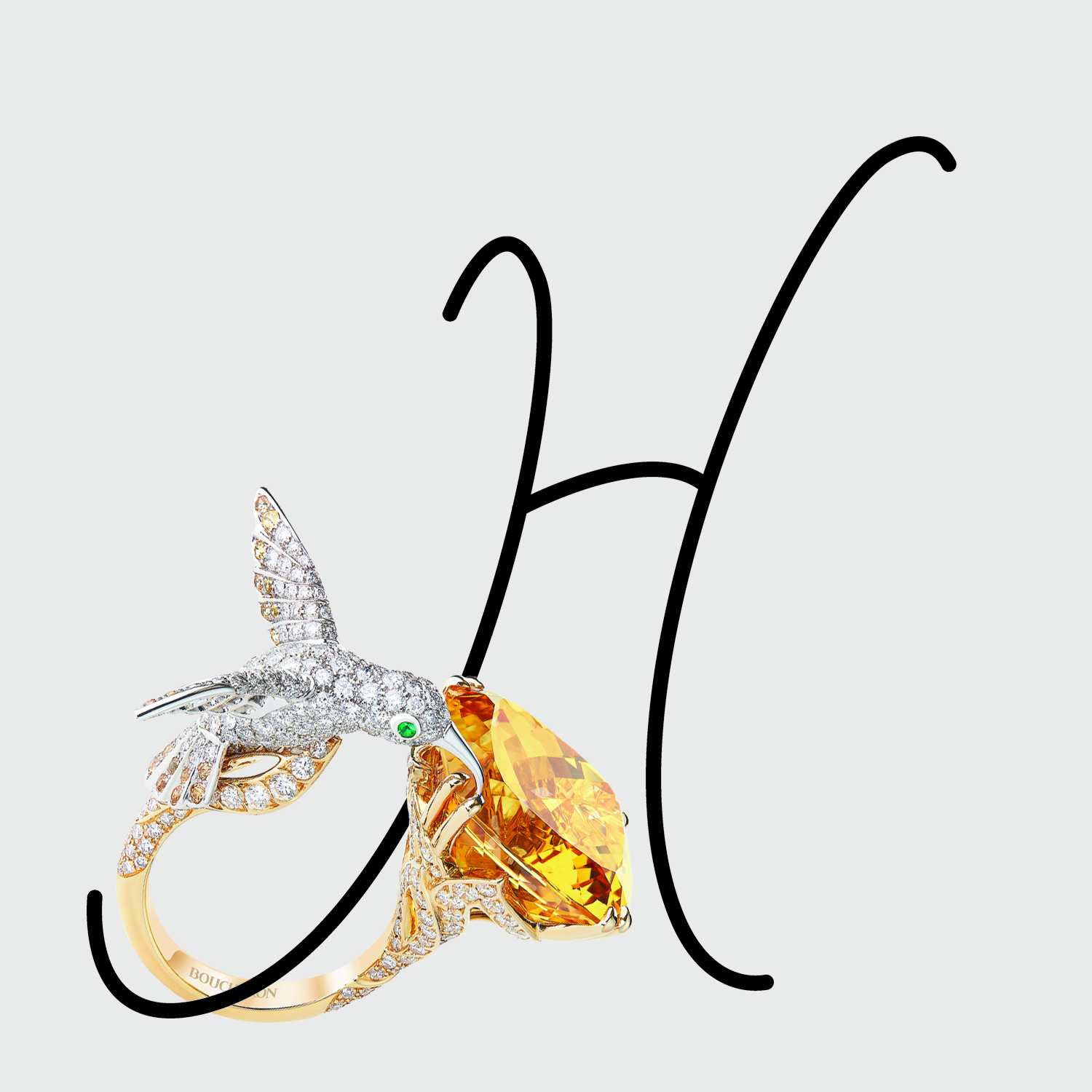 Boucheron, кольцо Hopi, розовое золото, цитрин, изумруды, бриллианты