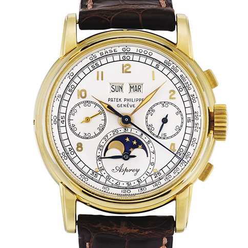 Sotheby’s Important Watches: часы Patek Philippe “The Asprey” ref. 2499, золото, хронограф с вечным календарем и индикатором лунных фаз, 1952 год