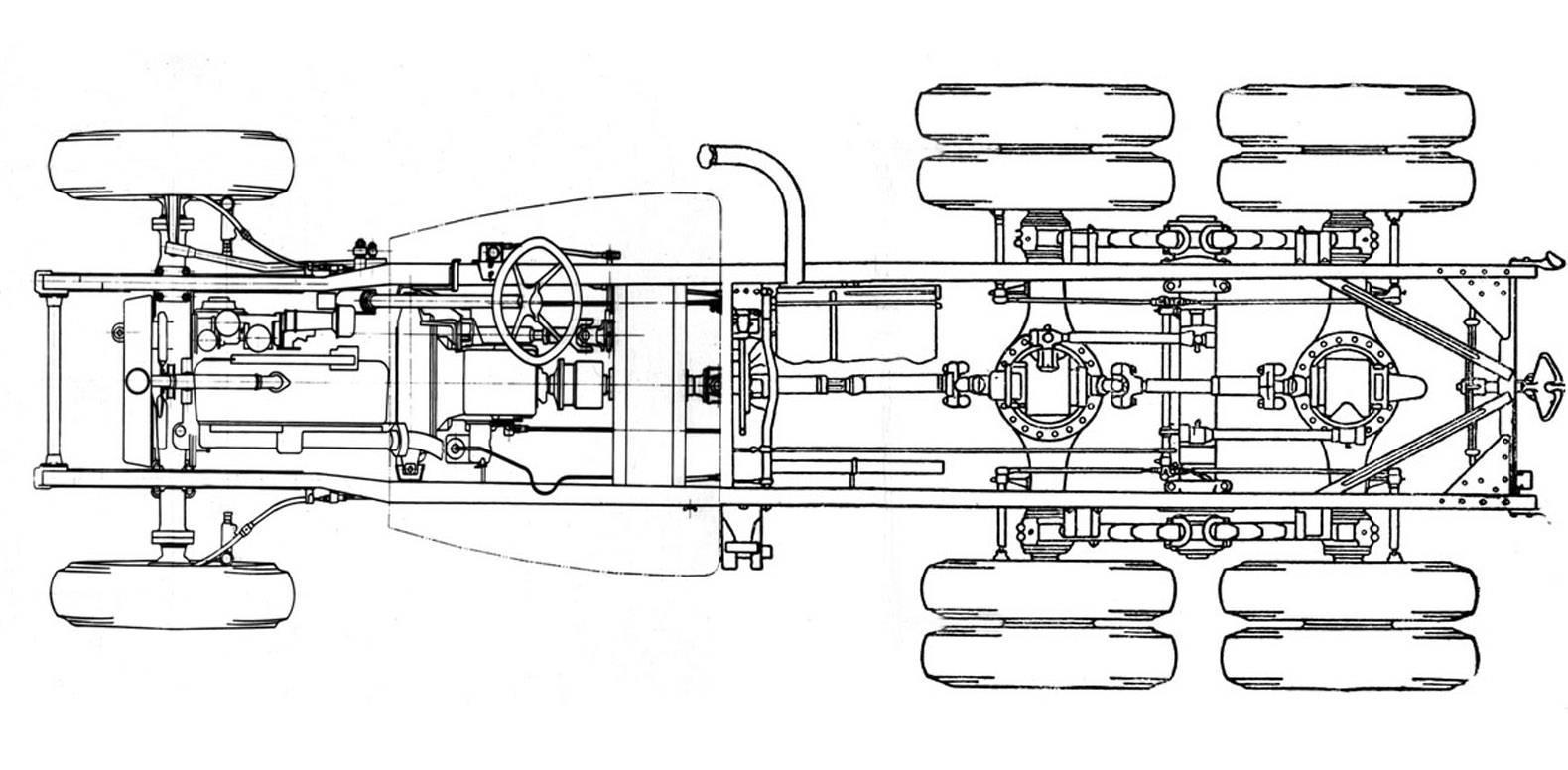 Схема шасси трехосного грузовика ЗИС-6