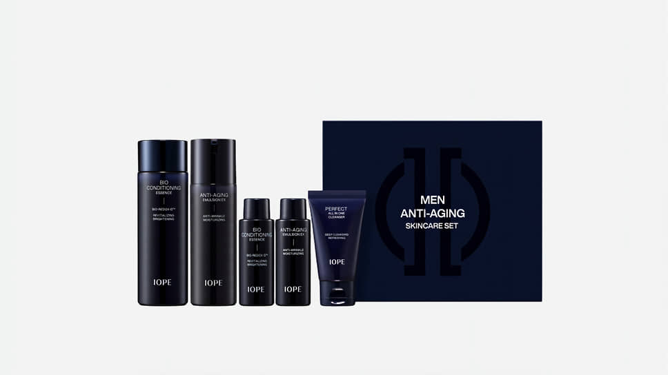 Iope, очищающая пенка для лица Men Perfect All in One Cleanser, эссенция для лица 3 в 1 Men Bio Conditioning Essence, антивозрастная эмульсия для лица Men Anti-Aging Emulsion Ex 