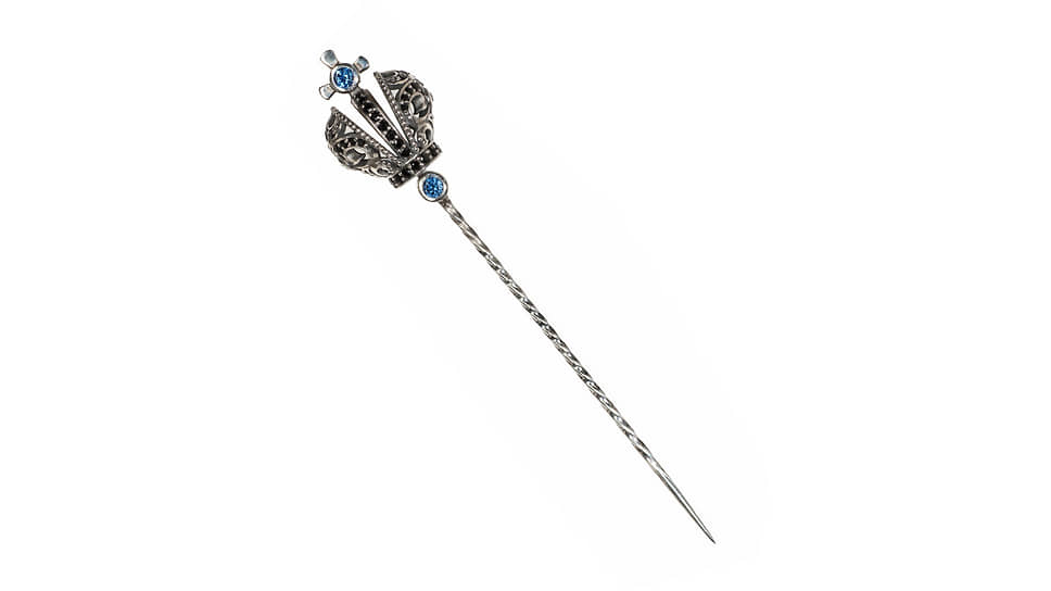 Russkaya Skazka, брошь-булавка Crown, серебро, топазы, шпинель 