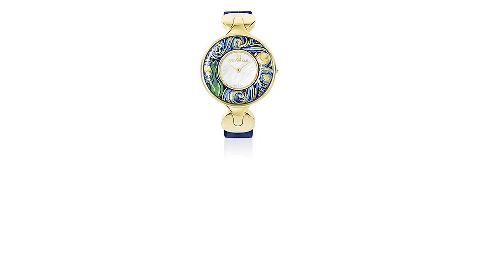 Часы «Елена» в дизаи&amp;#774;не «Бесконечность» из коллекции «Посвящение Винсенту Ван Гогу», ювелирныи&amp;#774; сплав с напылением из желтого золота, эмаль