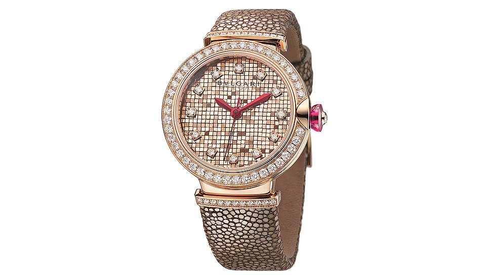 Часы Lucea Mosaic, розовое золото, рубеллит, бриллианты, ремешок из кожи ската 
