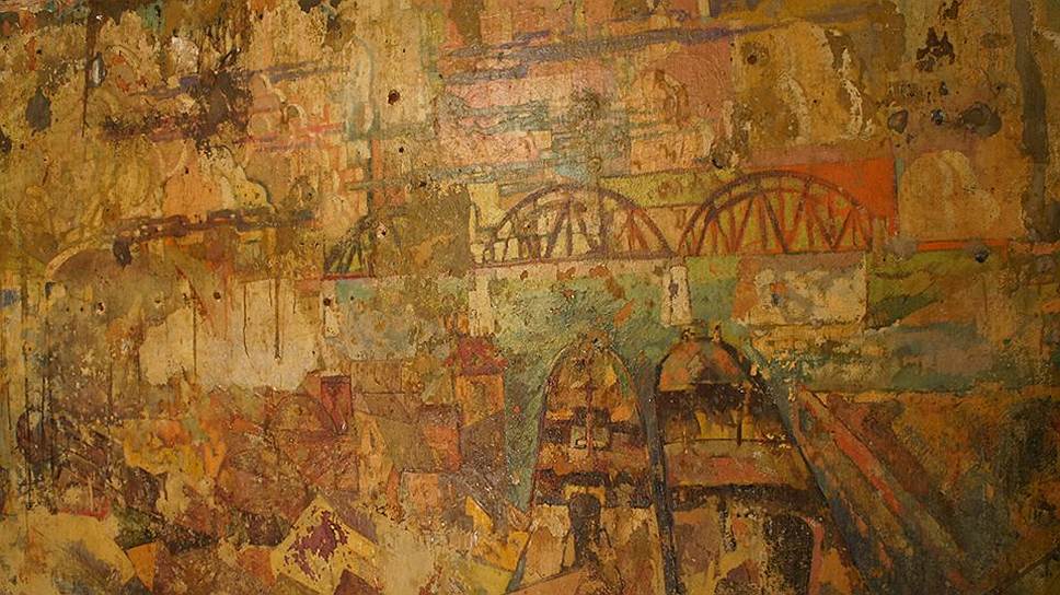Фрагмент фрески &quot;Земо-Авчальская ГЭС&quot; в Болшевском доме-коммуне, 1930-1931 годы