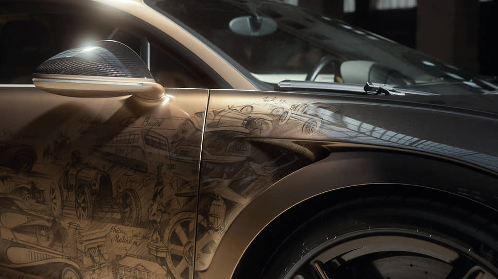 Компания Bugatti представила созданный в единственном экземпляре гиперкар Chiron Super Sport Golden Era, кузов которого вручную расписан карандашами — на него нанесены 45 эскизов знаковых для Bugatti моделей 