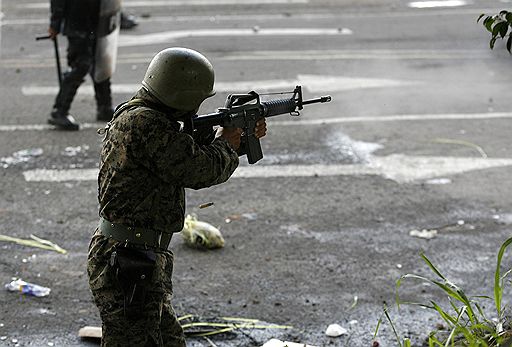 29.06.2009 В Тегусигальпе (Гондурас) прошли митинги против военного переворота и свержения законного президента Мануэля Селайи 