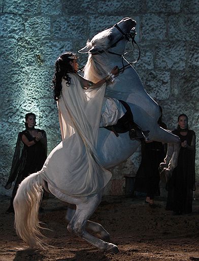 16.07.2010 В венгерском конном театре Equestrian Theatre поставили рок-оперу &quot;Троя&quot; по мотивам &quot;Иллиады&quot; Гомера. Задействованные в постановке актеры играют верхом