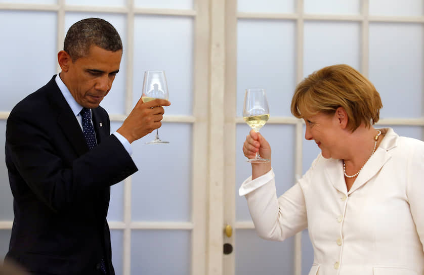 Прагматичная Меркель оперировала понятием «стратегическое партнерство». «На мой взгляд, с Россией нас пока объединяет не так много общих ценностей, как с Америкой»,— сказала Меркель в 2006 году в интервью «Шпигель»&lt;br>На фото: Ангела Меркель и 44-й президент США Барак Обама
