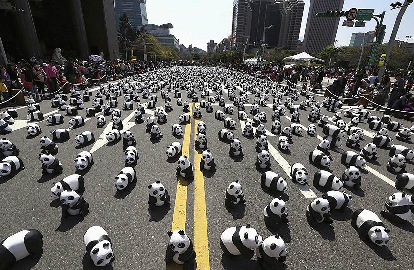 Тысяча шестьсот фигурок панд, сделанных из папье-маше, у мэрии Тайпея, выставленные в рамках совместного проекта WWF и французского художника Пауло Гранжеона под названием &quot;Тур панд&quot; (&quot;Pandas on tour&quot;)