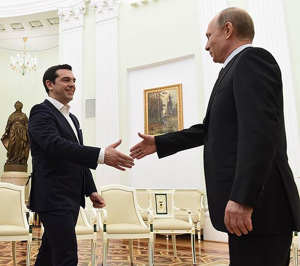 Премьер-министр Греции Алексис Ципрас (слева) и президент России Владимир Путин