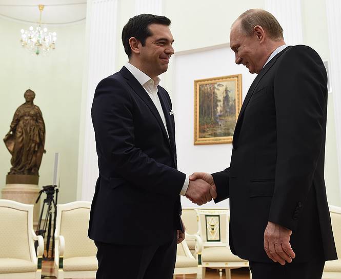 Премьер-министр Греции Алексис Ципрас (слева) и президент России Владимир Путин