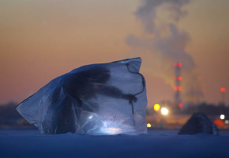 Санкт-Петербург, Россия. Мужчина во время зимней рыбалки на льду Финского залива