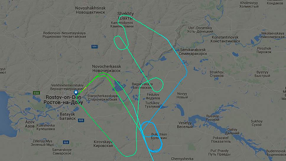 Траектория движения рейса FZ981 авиакомпании flydubai возле Ростова-на-Дону