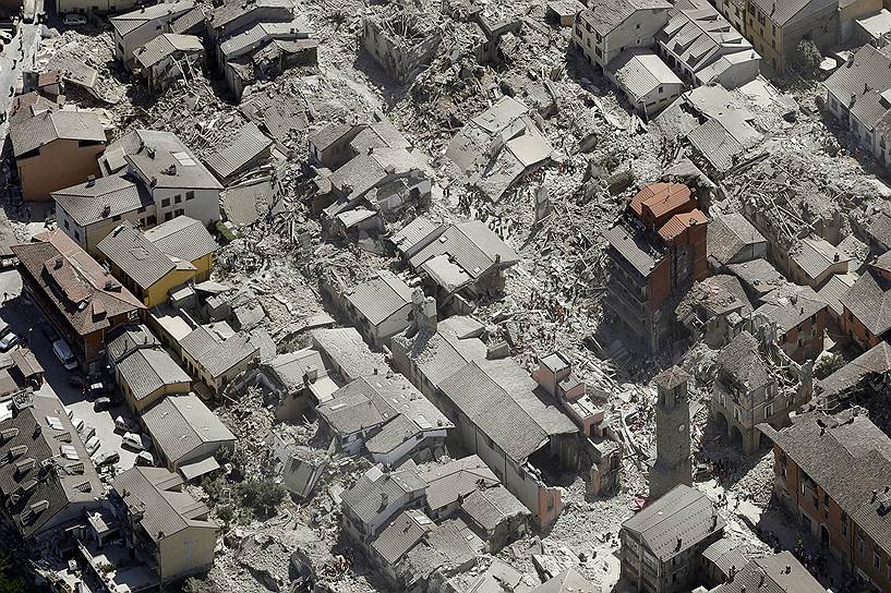 Аматриче, Италия. Вид на разрушенный землетрясением город