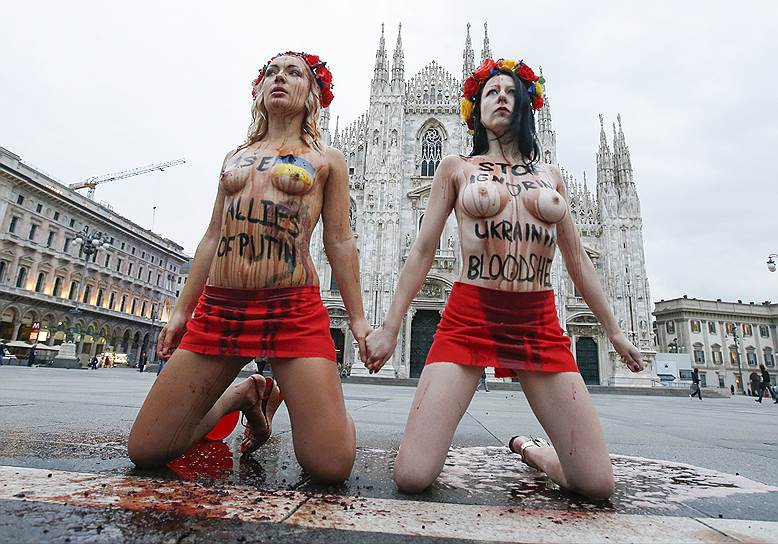 16 октября 2014 года в Милане перед открытием форума «Азия—Европа» две девушки разделись и облили себя красным вином, протестуя против кровопролития на Украине. На телах были лозунги «Хватит игнорировать украинское кровопролитие»