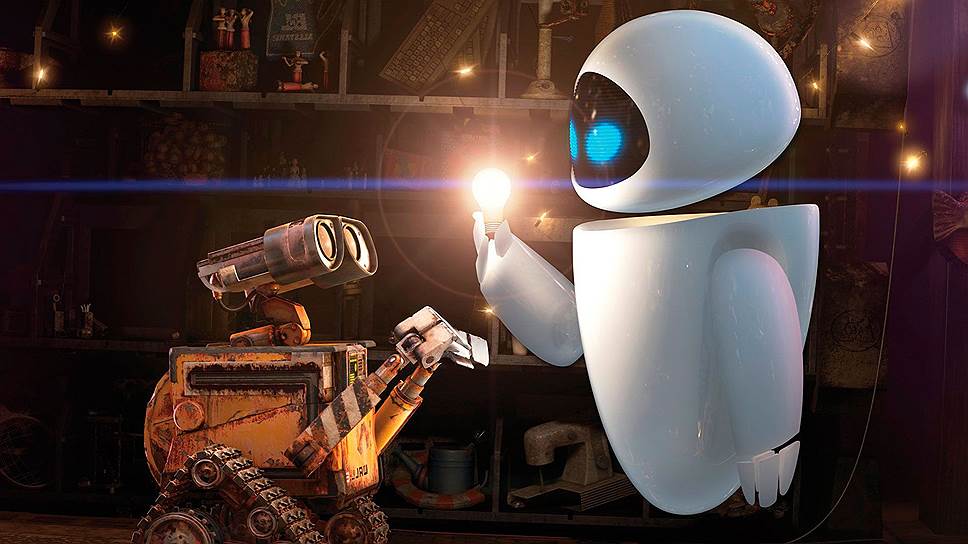 «ВАЛЛ-И» (2008)&lt;br>
Слоган: «Любовь — дело техники»&lt;br>
В анимационном фильме студии Pixar небольшой робот с труднопроизносимым полным именем «Вселенский аннигилятор ландшафтный легкий, интеллектуальный» перерабатывает мусор на покинутой планете Земля в квадратные кубики и заботится о живом цветке, который чудом сумел вырасти на бесплодной земле. Вскоре к нему присоединяется летающий робот ЕВА, но если ВАЛЛ-И в первую очередь похож на уменьшенную версию робота из фильма «Короткое замыкание», то ЕВА представляет футуристический взгляд на будущее робототехники