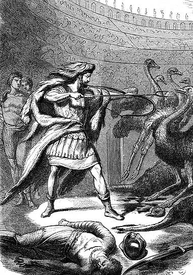 Римский император Луций Элий Аврелий Коммод сражался со страусами как гладиатор