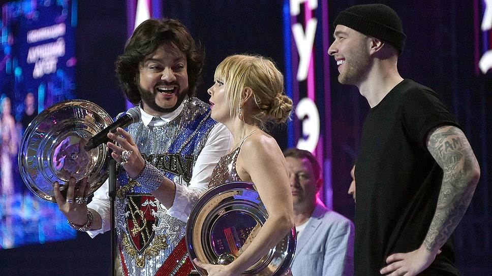 Слева направо: певец Филипп Киркоров, певица Валерия и рэп-исполнитель Егор Крид 