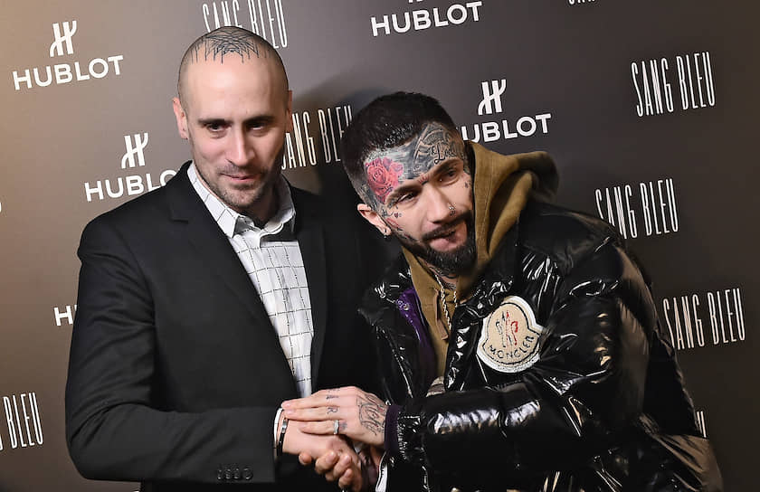 Татуировщик Максим Буши (слева) во время коктейля часовой компании Hublot и компании Mercury по случаю презентации лимитированной серии часов в ЦУМе