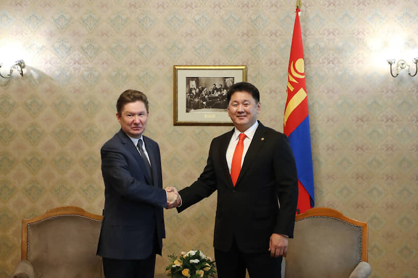 Глава «Газпрома» Алексей Миллер и премьер-министр Монголии Ухнаагийн Хурэлсуха.