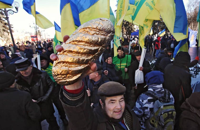 Киев, Украина. Митинг у Верховной рады против законопроекта, отменяющего мораторий на продажу сельскохозяйственных земель