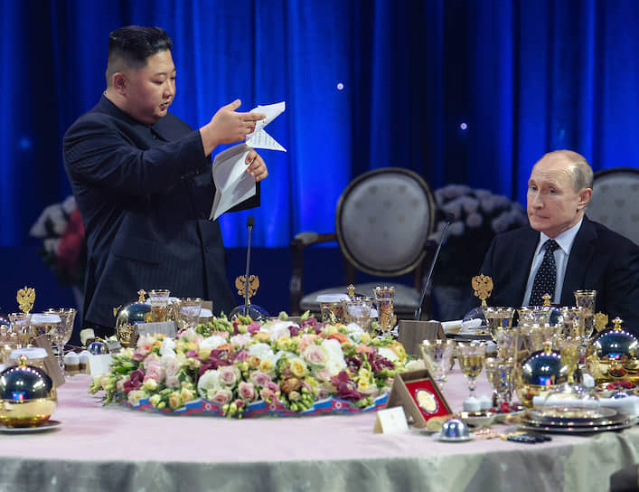 25 апреля 2019 года. С лидером КНДР Ким Чен Ыном на приеме во Владивостоке 