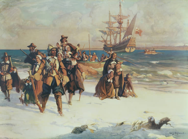 Отцы-пилигримы прибывают в штат Массачусетс в ноябре 1620 года. Картина Уильяма Джеймса Эйлуорда 