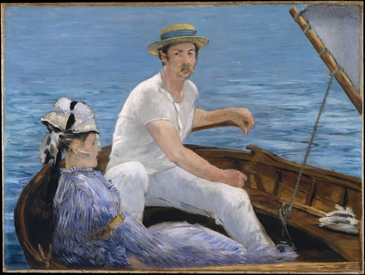 На картине Эдуарда Мане «В лодке» мужчина, как и полагается любителю катания на лодке, в шляпе канотье