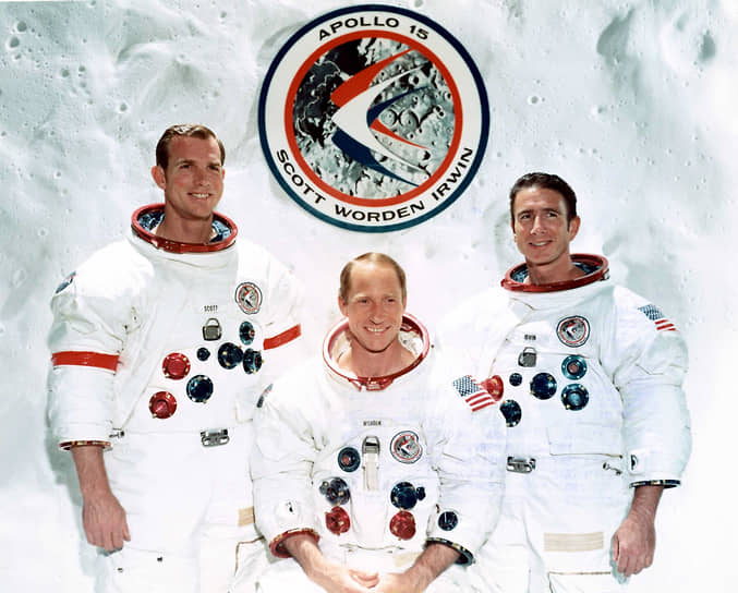 Участники миссии «Аполлон»-15 (слева направо): командир Дэвид Скотт, пилот командного модуля Альфред Уорден и пилот лунного модуля Джеймс Ирвин