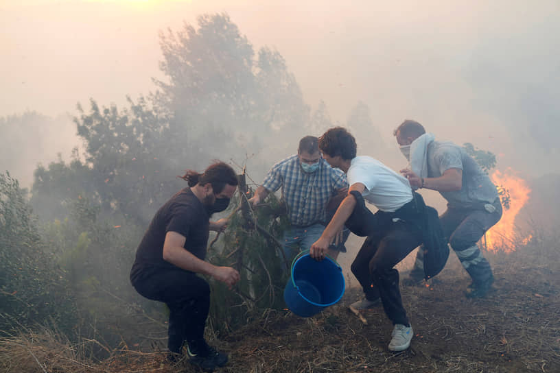 Алкабидеше, Португалия. Местные жители пытаются потушить пожар рядом с их домами