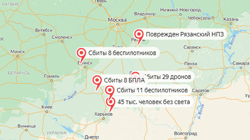 Атака ВСУ на регионы России 13 марта. Карта