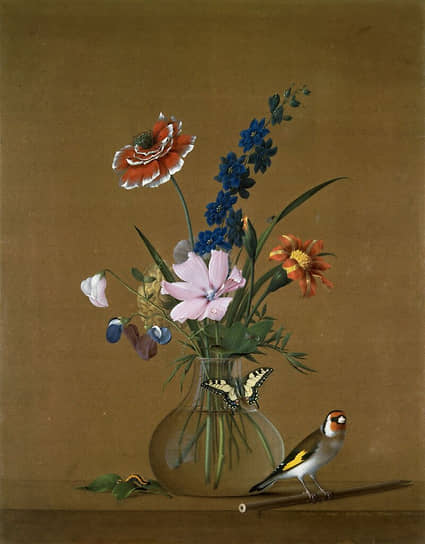Федор Толстой. «Букет цветов, бабочка и птичка», 1820