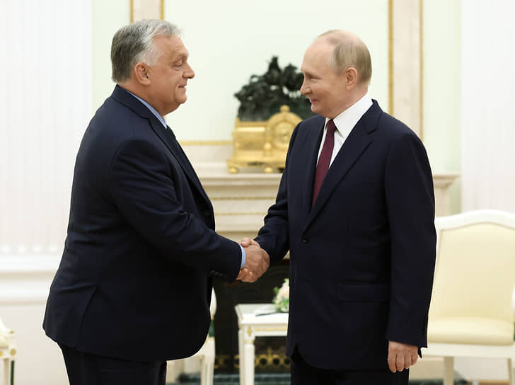 С премьер-министром Венгрии Виктором Орбаном на переговорах в Кремле, 5 июля 2024 года