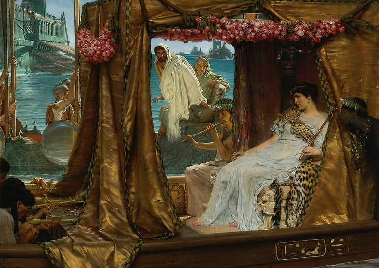 «Встреча Антония и Клеопатры» Лоуренса Альма-Тадема (1836 – 1912) демонстрирует викторианский взгляд на событие, с которого начался роман, едва не изменивший ход истории