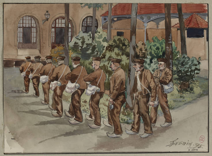 Франсуа Сеген. «Прогулка заключенных. Внутренний двор тюрьмы Ля-Санте». Иллюстрация, около 1900