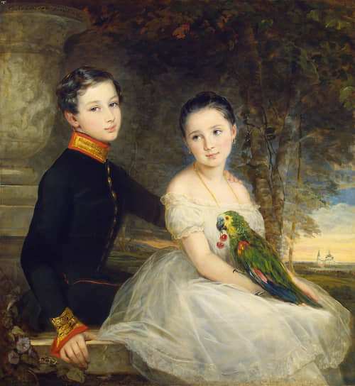 Кристина Робертсон. «Дети с попугаем», 1850
