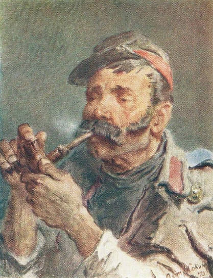 Павел Соколов. «Солдат, раскуривающий трубку», 1837 