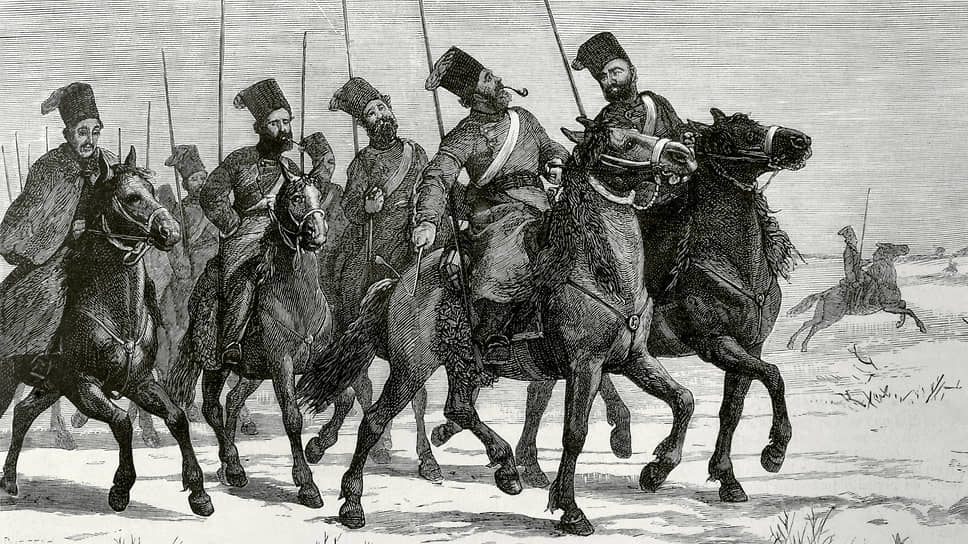 Казаки во время Сербско-турецкой войны. Гравюра, XIX век