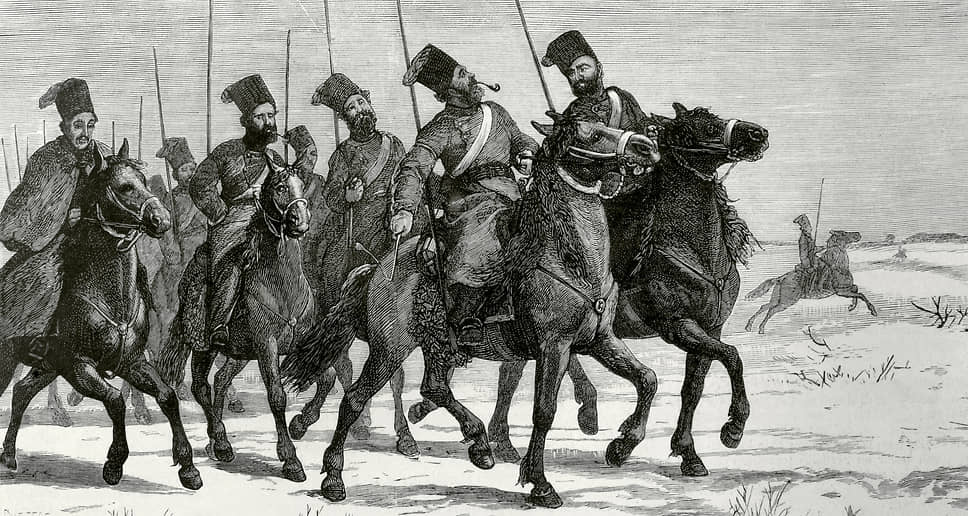 Казаки во время Сербско-турецкой войны. Гравюра, XIX век