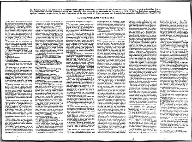 Манифест похитителей Уильяма Нихауса был опубликован в разделе деловых новостей газеты The New York Times (на фото), а также в The Times и Le Monde.