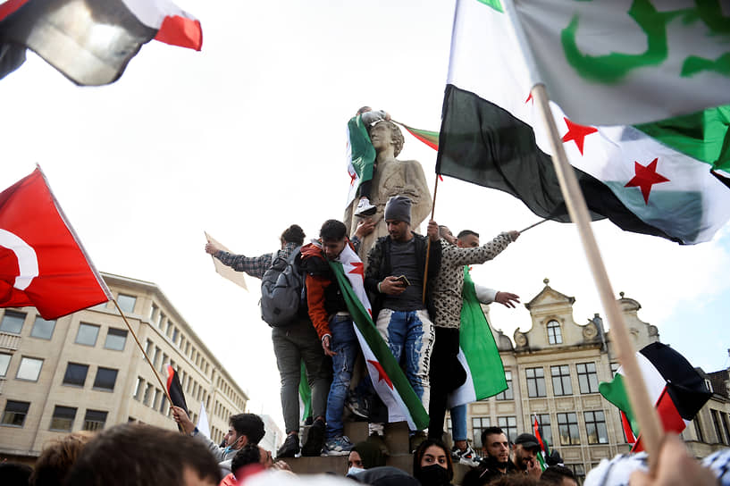 Сторонники Палестины во время протеста в Брюсселе