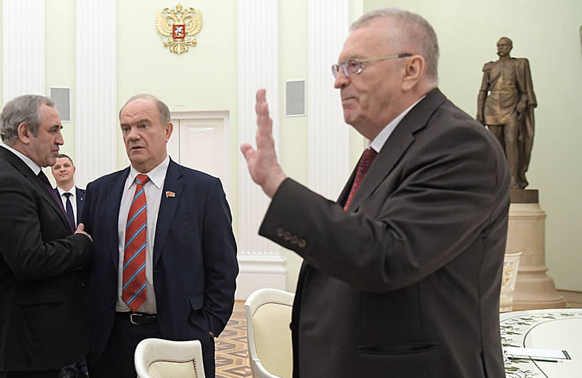 Слева направо: Сергей Неверов, Геннадий Зюганов и Владимир Жириновский