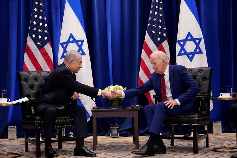 Президент США Джо Байден (справа) и премьер-министр Израиля Беньямин Нетаньяху на переговорах в Нью-Йорке