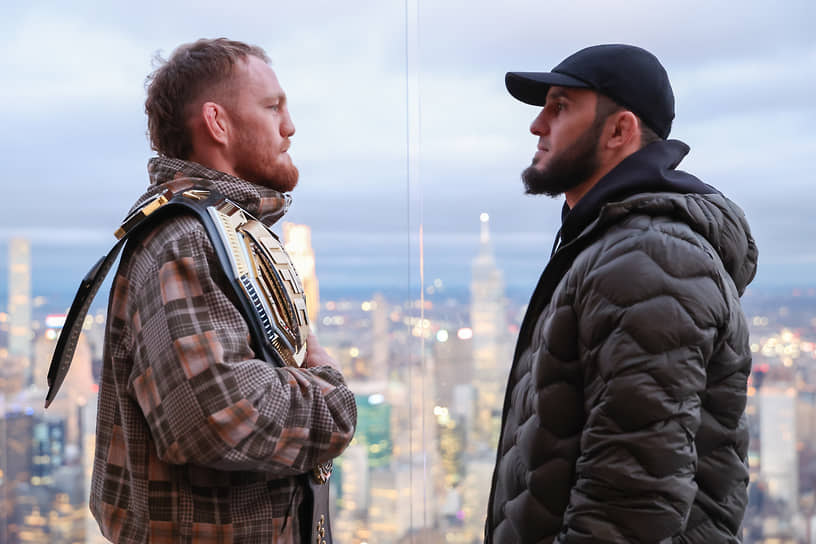 Ислам Махачев (справа) котируется у букмекеров примерно втрое выше Джека Делла Маддалены, несмотря на то что это будет первый для россиянина бой в полусредней весовой категории