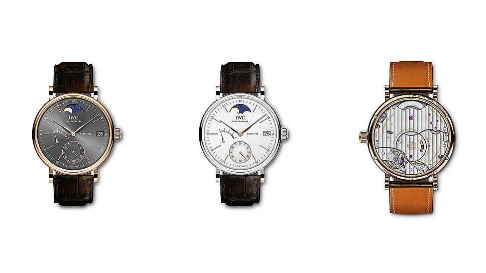 Часы Portofino Hand-Wound Moon Phase из розового золота или стали с позолоченными стрелками, IWC