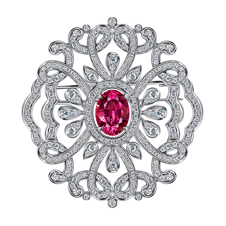 Брошь с бриллиантами и рубеллитом, MIUZ Diamonds