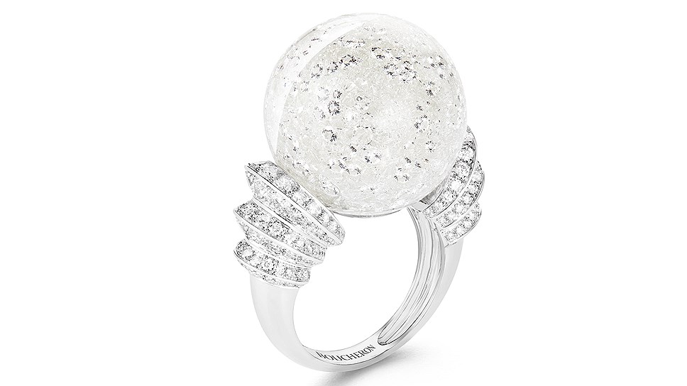 Кольцо Boule de Neige, белое золото, горный хрусталь, бриллианты,  Boucheron
