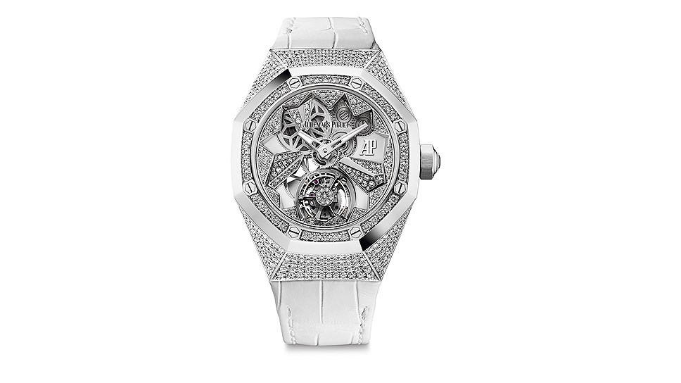 Часы Ladies’ Royal Oak Concept Flying Tourbillon, белое золото, бриллианты, механизм с ручным подзаводом, Audemars Piguet