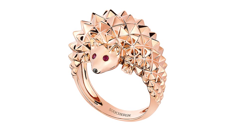 Boucheron кольцо Hedgehog, розовое золото, рубины
